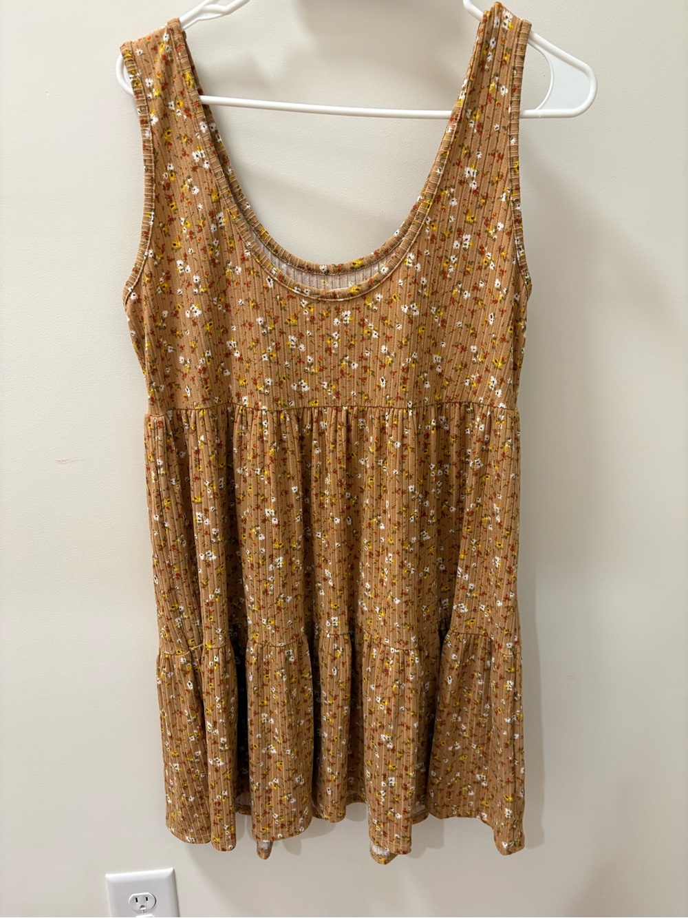 Sleeveless Floral Tiered Tank Dress - Mustard Floral